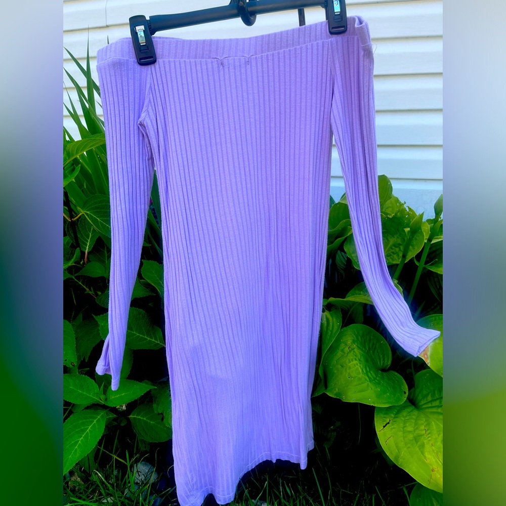 Over the Shoulder Soft Pin Stripped Lavender Lounge dress